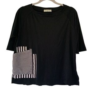 Terra Chic Top Size Small Black Artsy‎ Lagenlook Unique Funky Patchwork Pocket